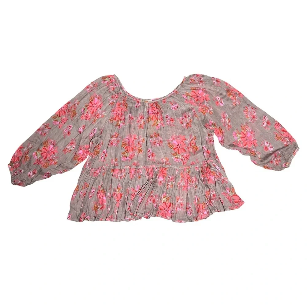 NATURAL LIFE boho Pink and Gray Floral Blouse one size women’s